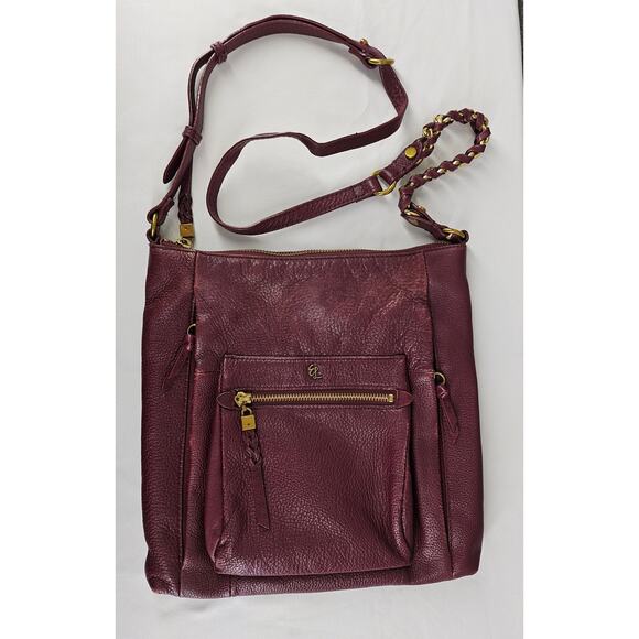 ELLIOTT LUCCA WOMEN'S GWEN BURGANDY PEBBLED LEATHER SHOULDER CROSSBODY BAG - Picture 2 of 15